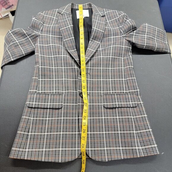 Tibi Blazer Womens 0 Gabe Check Cutout Menwear Wool Oversized Career Workwear - Picture 13 of 14